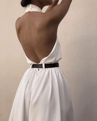 Polyester Women's Sexy Sleeveless Halter Backless Jumpsuit