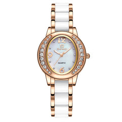 New Womens Watch Stylish Oval Diamond Encrusted Waterproof Quartz Timepiece With A Luminous Dial