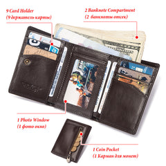 Multi-slot Men's Zipper Bag Genuine Leather Multi-color Coin Purse
