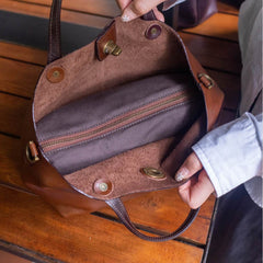Vintage Full-Grain Vegetable-Tanned Leather Tote Bag