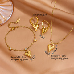 Stylish Stainless Steel Beaded Heart Pendant Earring And Necklace Set