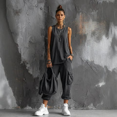 Womens Sleeveless Top Ankle-Fit Pants Set