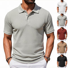 Mens Plaid Polo Shirt Breathable Casual Collared T-Shirt
