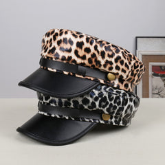 Rare Leopard-print Soft PU Leather Baseball Cap