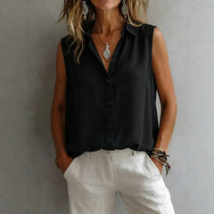 Women's Solid Color Casual Lapel Sleeveless Shirt