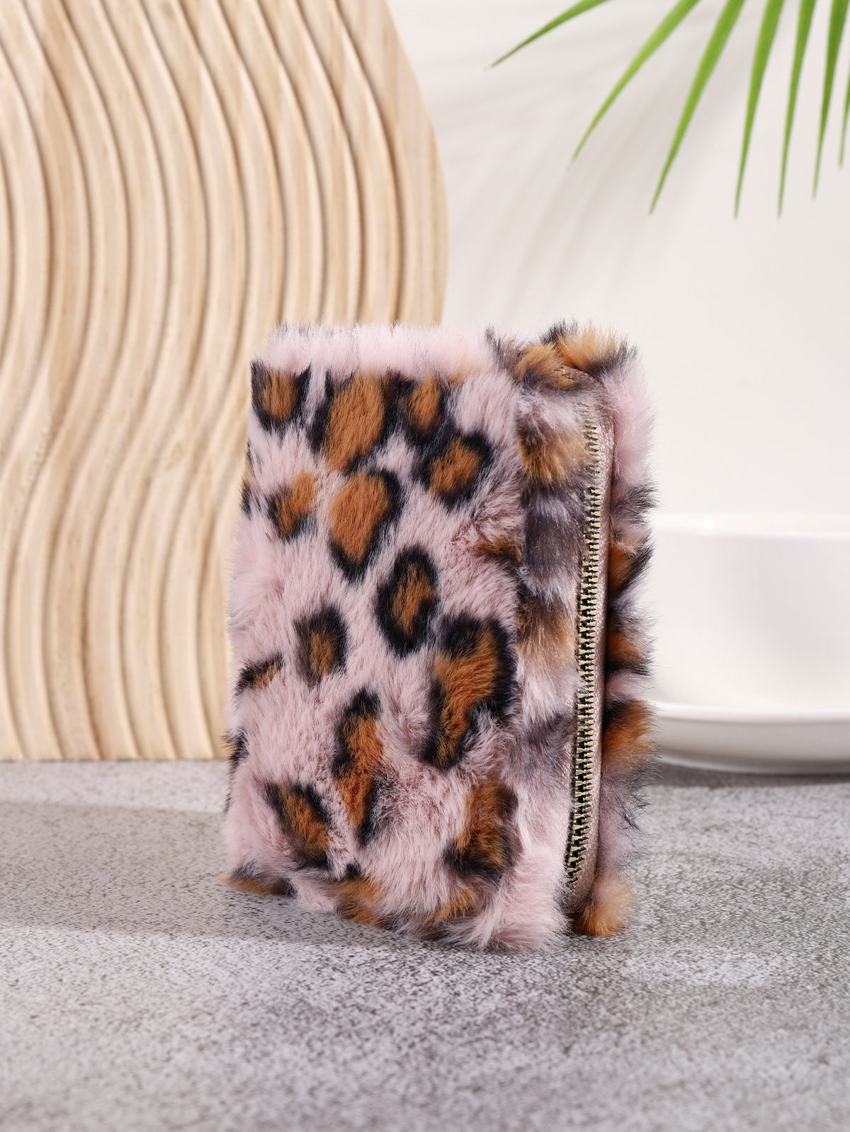 Plush Coin Purse Fashionable Niche Design Simple And Fluffy With Leopard-Print Card Holder
