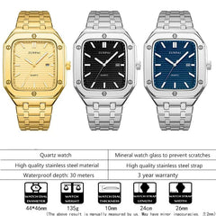 Stilvolle Herrenuhr aus Edelstahl, quadratisch