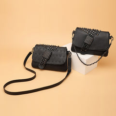 Womens Rivet Embossed Black Skull Shoulder Crossbody Bag