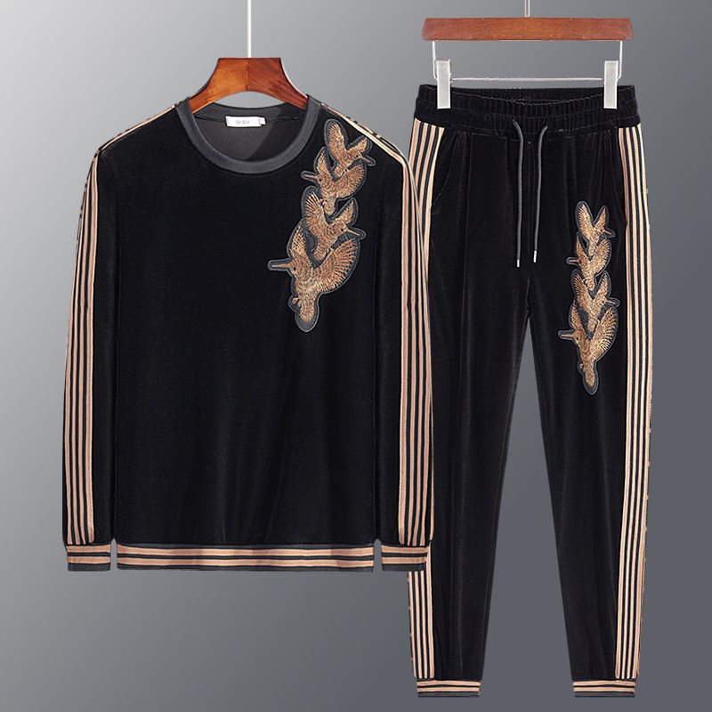 Men's personality embroidery sweater suit