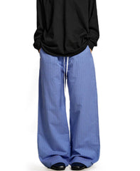 Contrast-color Patchwork Drawstring Elastic Waist Loose Straight-leg Floor-length Sweatpants