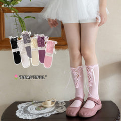 Children's Spring And Summer Lace Calf Socks With Tie Bow, Baby Stacking Socks