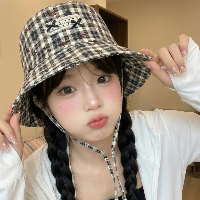 Women's Bow-tie Decorated Cartoon Full-print Star-patterned Striped Rope Casual Hat For Outdoor Outings, Hiking, Shopping.