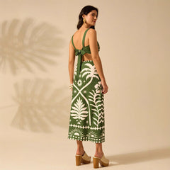 Womens Printed Camisole And High-waisted Straight Midi Skirt
