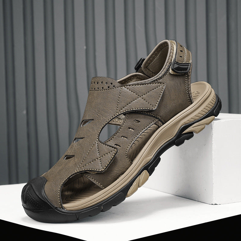 Plus Size Beach Shoes Breathable Leather Sandals For Men
