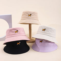 Single-color Embroidered Puppy Adjustable Fashionable And Simple Style Wide-brimmed Sun Hat For Fishermen Suitable For Daily Outings And Traveling