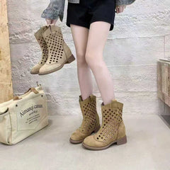 7cm Large Size Hollowed-Out Frosted Mesh Sandals Hole Mid-Calf Short Boots