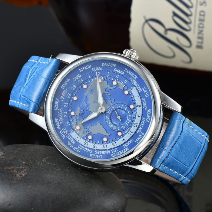 Two-and-a-half-hand Mens Casual Quartz Chronograph Stopwatch With Leather Strap Watch