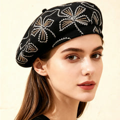 Spring And Summer Women's Bow-shaped Sequin Adjustable Elegant And Bohemian Trend Beanie Hat, Suitable For Daily Shopping, Gatherings And Outdoor Travel.