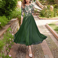 Decal Chiffon Lace Patchwork Long Dress