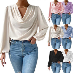 Textured Chiffon Long-sleeve Shirt With Draped Balloon Sleeves