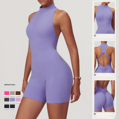 Fitness Yoga Jumpsuit With Zipper Summer Backless Shorts Jumpsuit Bodysuit For Women Clothing