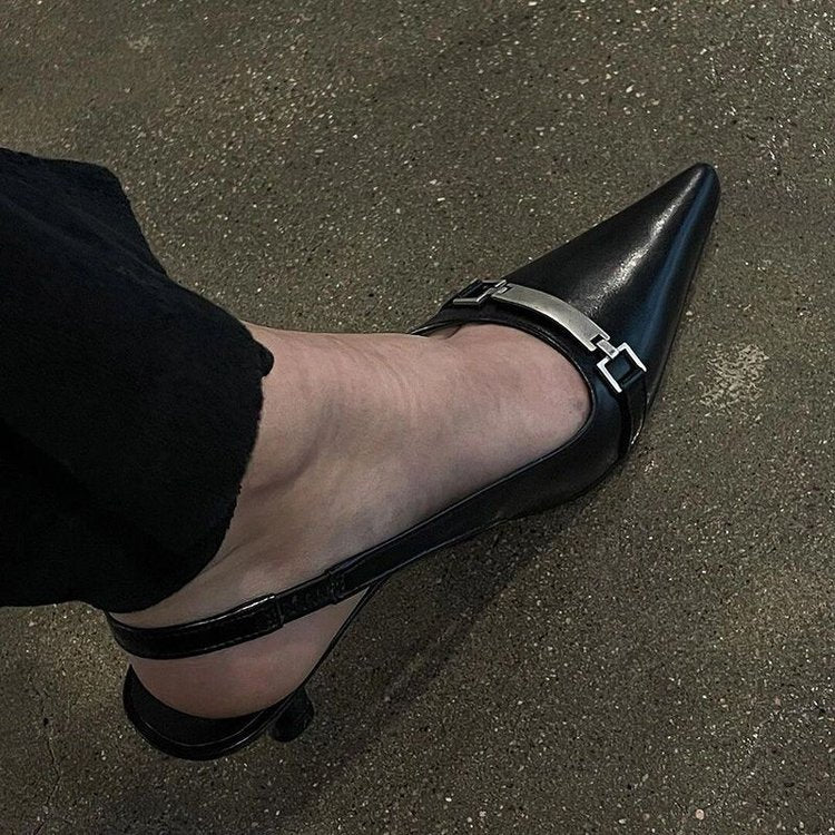 French Style Low Heel Sandals For Women Summer 2025 Spring Black Pointed Toe Kitten Heel Pumps Elegant High Heels