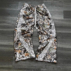Washed High-Street Loose-Fit Leaf Camo Casual Work Trousers