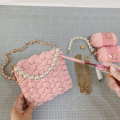 DIY Craft Kit Yarn, Crochet Hook, And Fabric Strips For Making A ShoulderCrossbody Bag