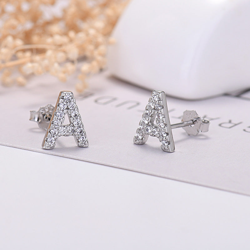 26-letter Zircon Earrings  Uppercase Letters