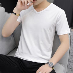 Men's Solid-color Versatile V-neck Short Sleeves