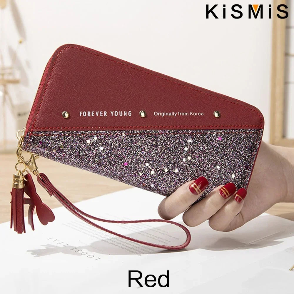 KISMIS Women'S Wallets Fashion Long Leather Wallets Large Capacity Buckle Zipper Clutches Fashion Multi-Card Wallets Zipper