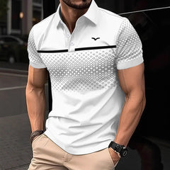 Men's Slim-Fit Printed Lapel Short-Sleeve Polo Shirt