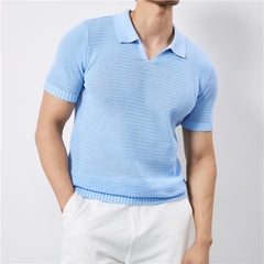 Men's Knitted Solid Color Short-Sleeve Polo Shirt