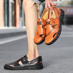Genuine Leather Youth Casual Sandals Mens Trendy All-Match Slippers