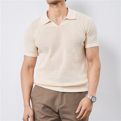 Men's Knitted Solid Color Short-Sleeve Polo Shirt