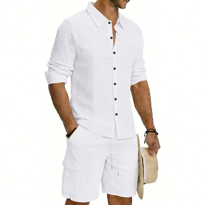 Men's Linen Loose Casual Shirt And Shorts Set