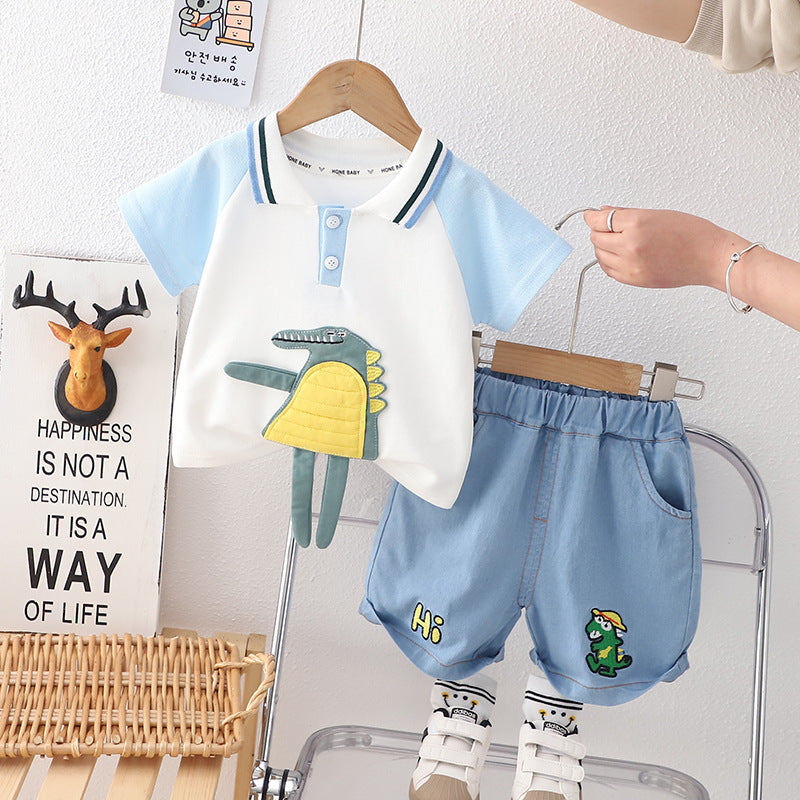 Fashion Denim Children Cartoon Polo Suit