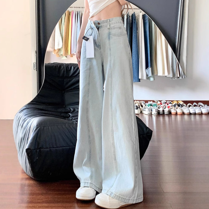 Light-colored Patchwork Bootcut Denim Jeans