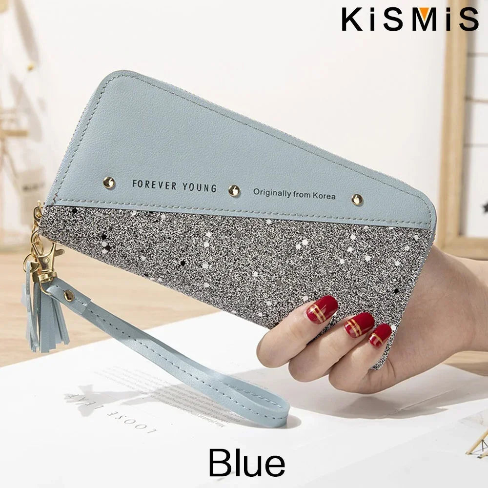 KISMIS Women'S Wallets Fashion Long Leather Wallets Large Capacity Buckle Zipper Clutches Fashion Multi-Card Wallets Zipper