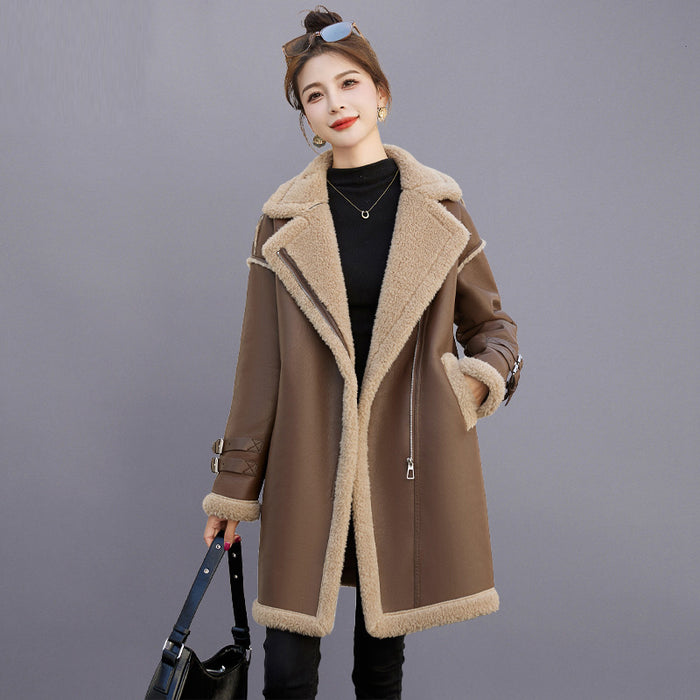 Women's Mid-length Fleece-lined Casual Coat