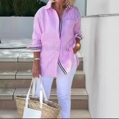 European And American-style Chic Commuter Long-Sleeve Striped Cardigan Womens Shirt