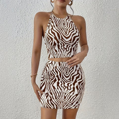 Zebra-print Sleeveless Skirt Set European And American Fashion