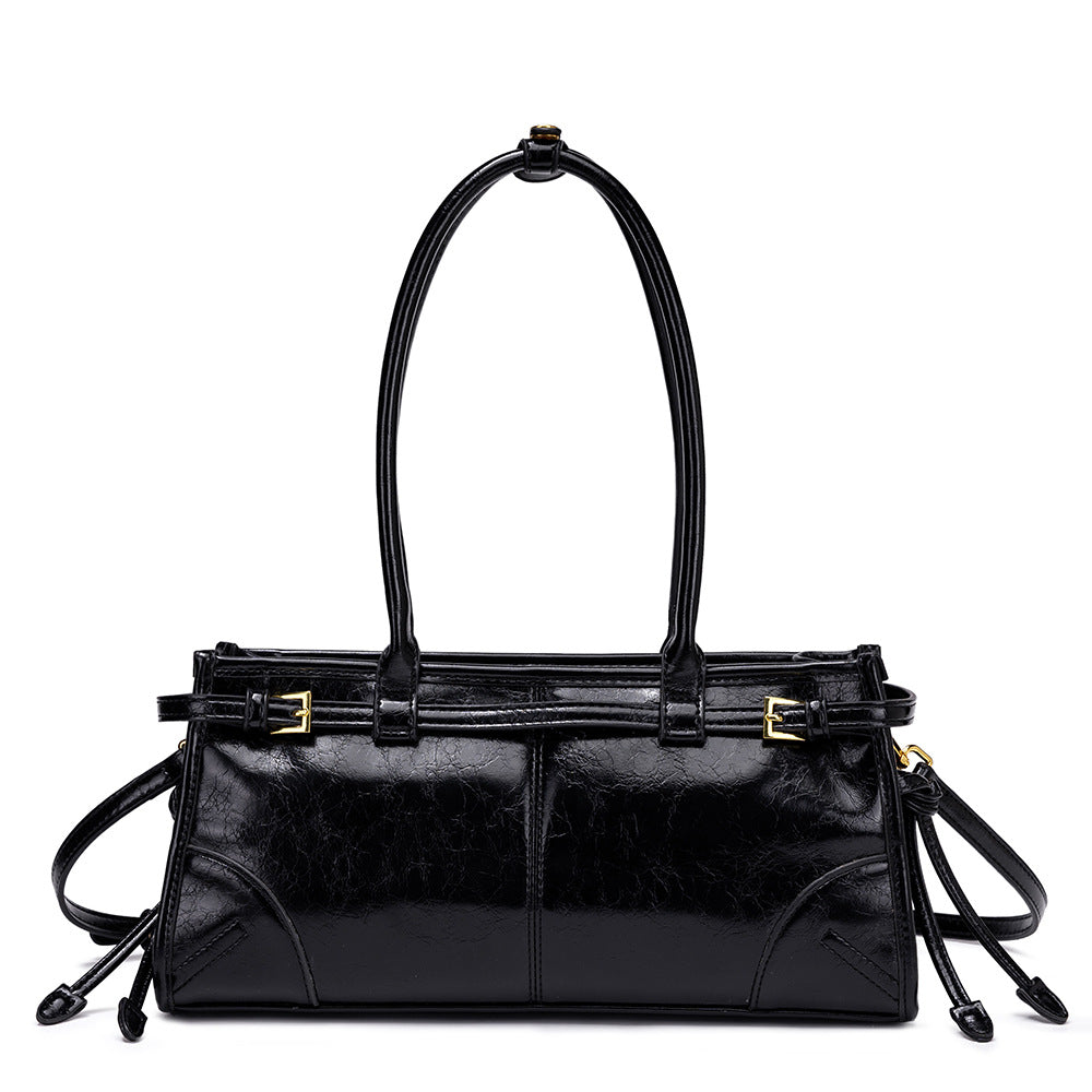 Casual All-Match Vintage Oil Wax Leather Handheld Underarm Bag