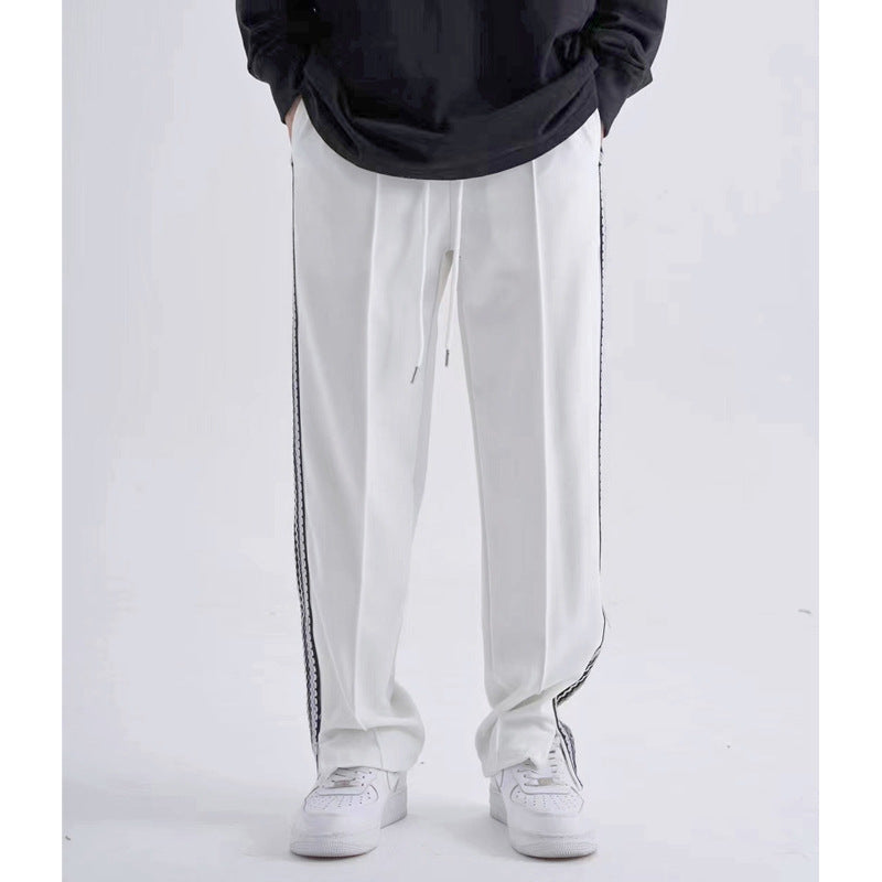 Side Striped Loose Straight Sweater Pants