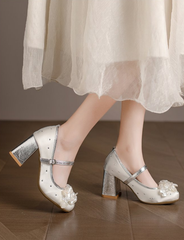 Rivet Flower Thick Heel Mary Jane Shoes Sweet Wind Light Luxury High Heels