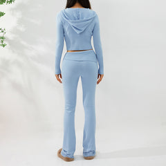 Sportlicher Freizeit-Hoodie-Anzug, sexy, langärmeliger Pullover mit Reißverschluss und hochtaillierte lange Hose, Damenbekleidung