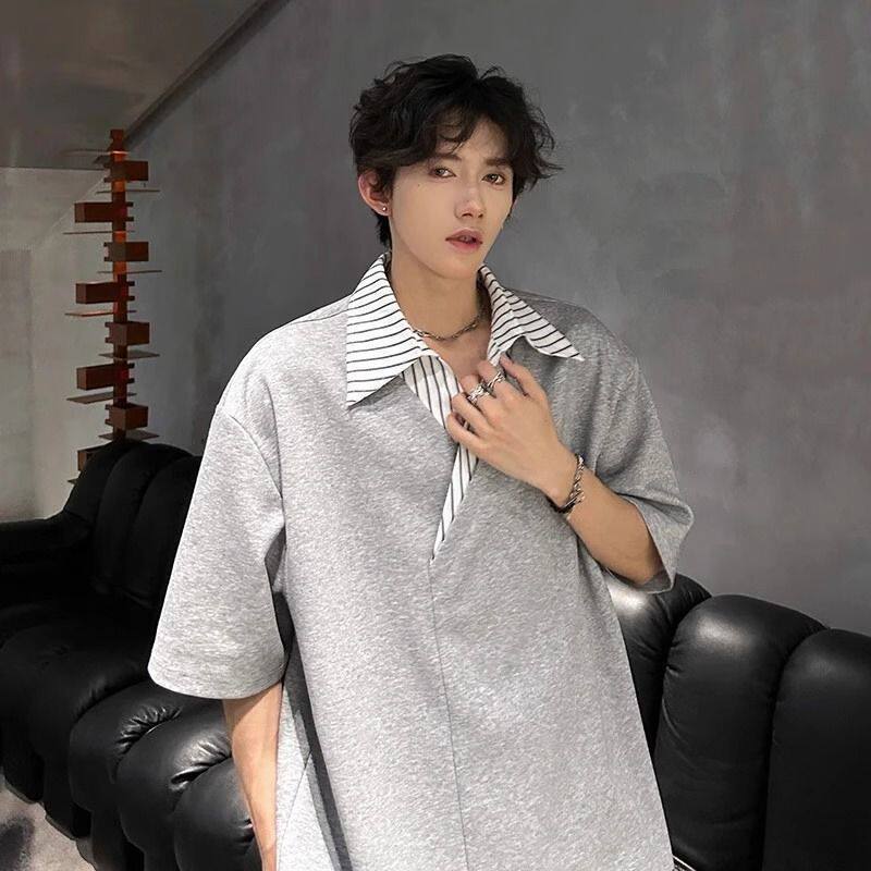 Men's Niche Color-Block Patchwork Short-Sleeve Top