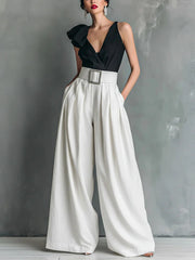 Fashionable Versatile High-waisted Loose-fitting Solid-color Casual Pants