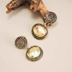 French Retro Hollow Floral Dial Fashionable Geometric Diamond-Encrusted Long Tassel Earrings