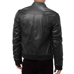 Mens Winter Warm Zip-Up Stand Collar Slim-Fit Leather Jacket Coats